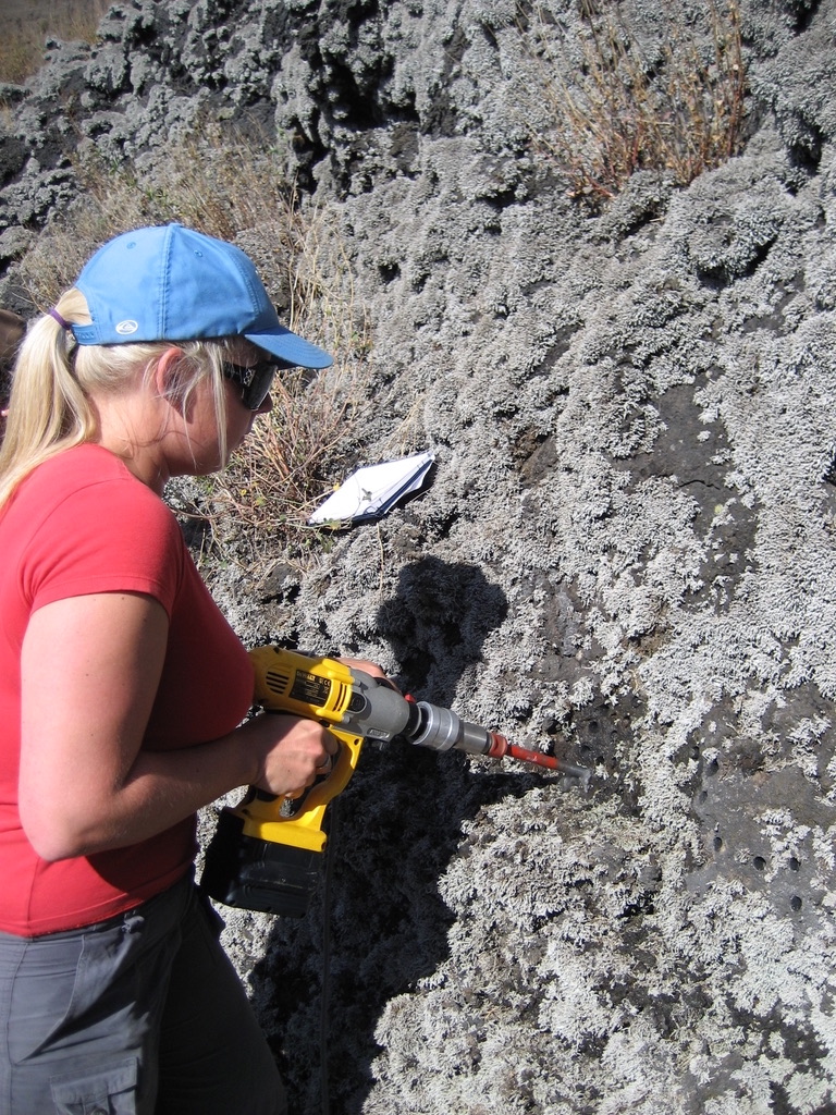 PhD student from the University of Edinburgh drills a rock sample that contains
the magnetic materials and records of the
magnetic field from when Mt. Vesuvius erupted.