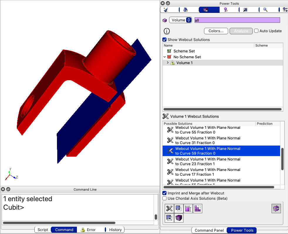 Meshing power tool shown with new solutions window.