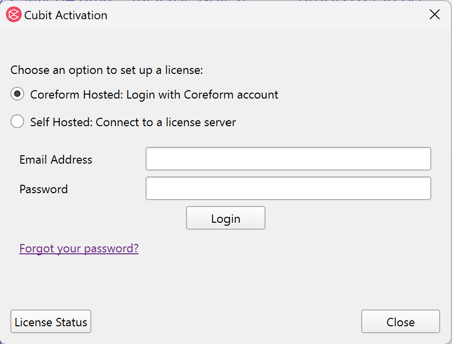CF Cubit login dialog box
