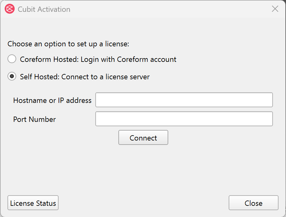 self-hosted activation dialog