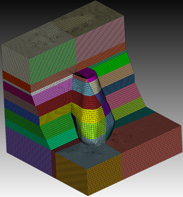 Picture6 hexahedral mesh for a complex underground ore mine