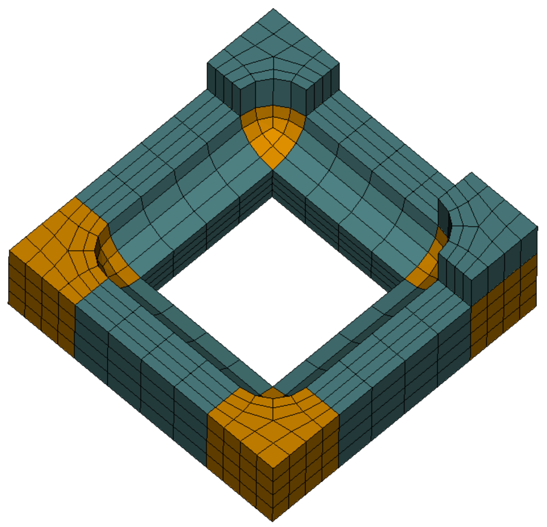 Cutaway view of lattice meshed with polyhedral and sweep meshing schemes.